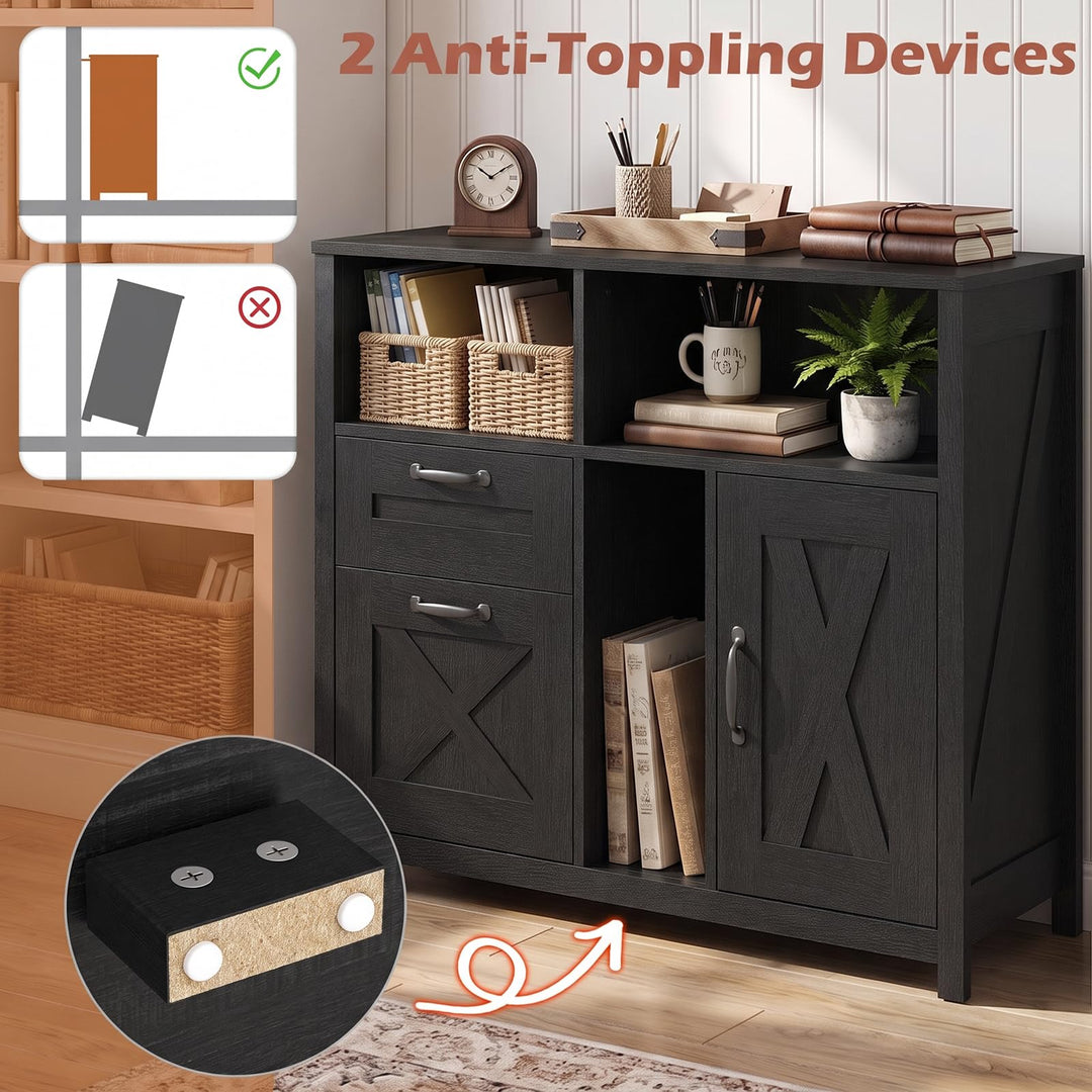 Lateral File Cabinet with 2 Drawers and Single-Door Cabinet for Letter/A4