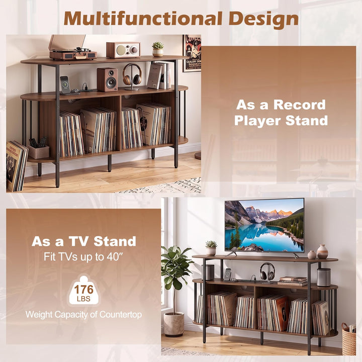 GIANTEX 3-Tier 55" Record Player Stand with LED Lights &amp; Power Outlets