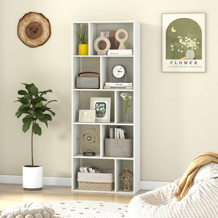 Giantex 5-Tier Geometric Bookshelf, 63" Modern Tall Bookcase, 10-Cube Storage Organizer