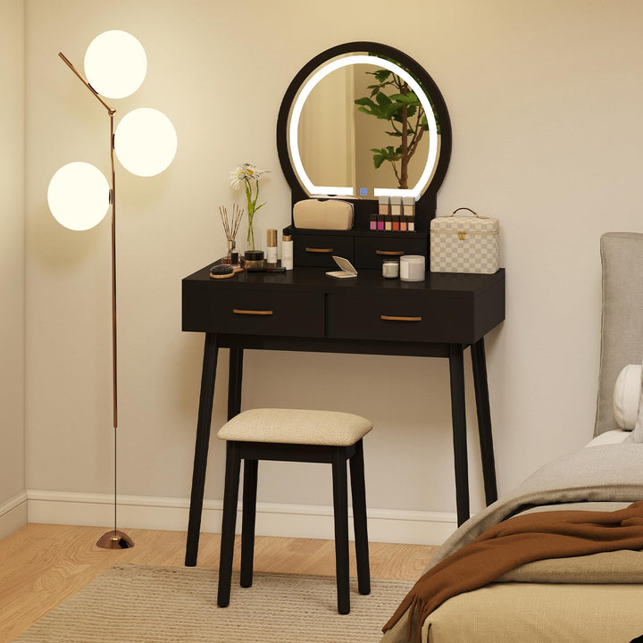 Vanity Desk with Mirror and Lights for Small Bedroom
