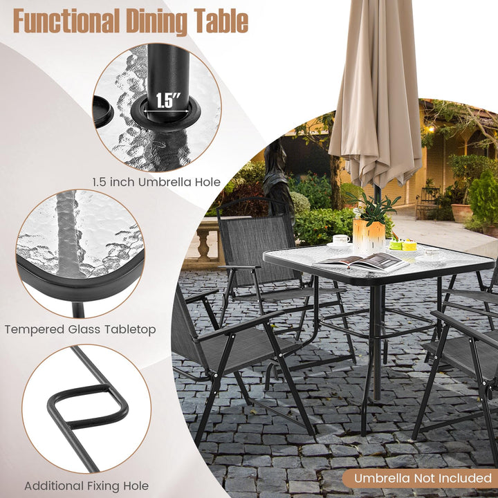 Giantex 4 Pieces Patio Dining Set, Outdoor Dining Table Set with 4 Folding Chairs (Gray)