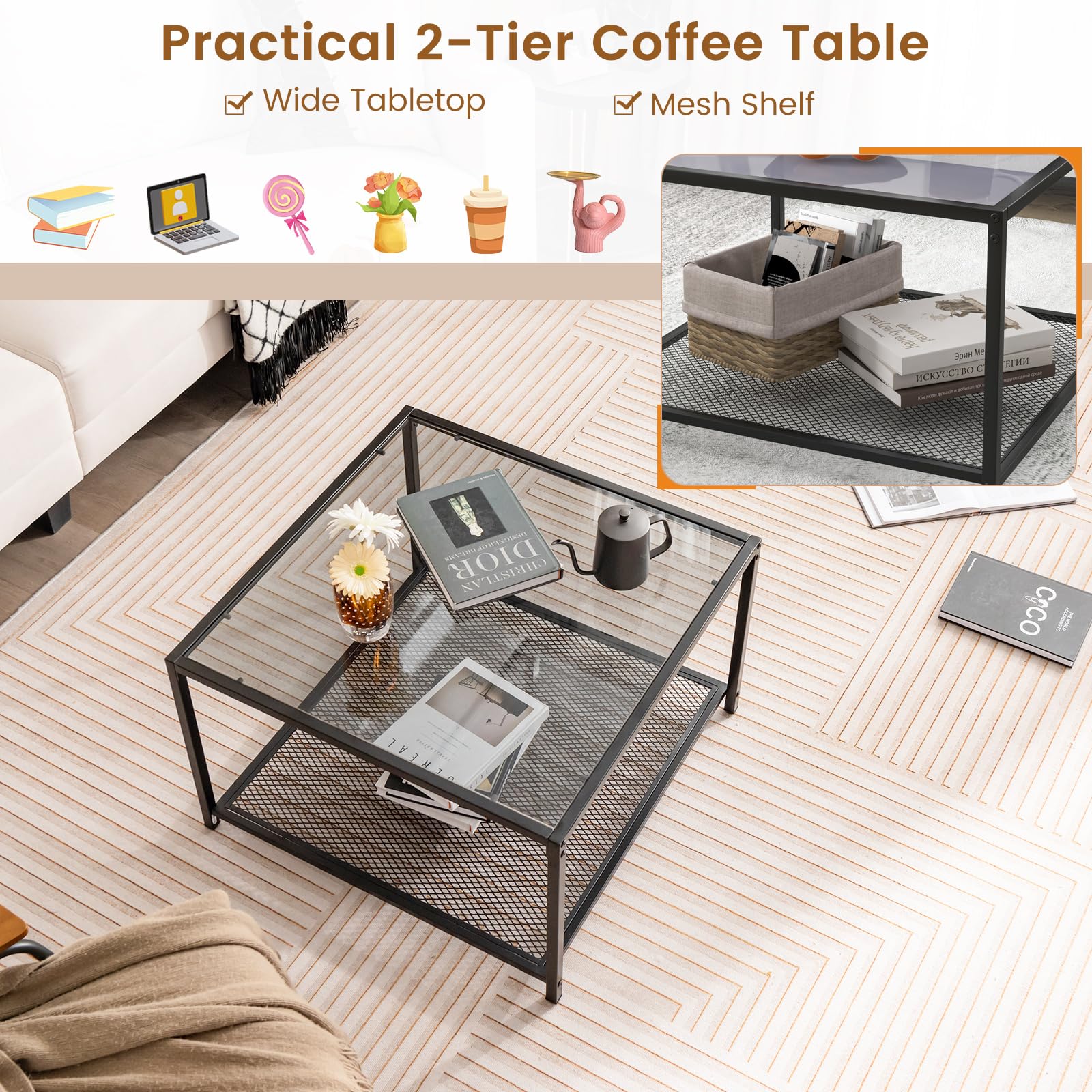 Giantex 27.5" Square Coffee Table