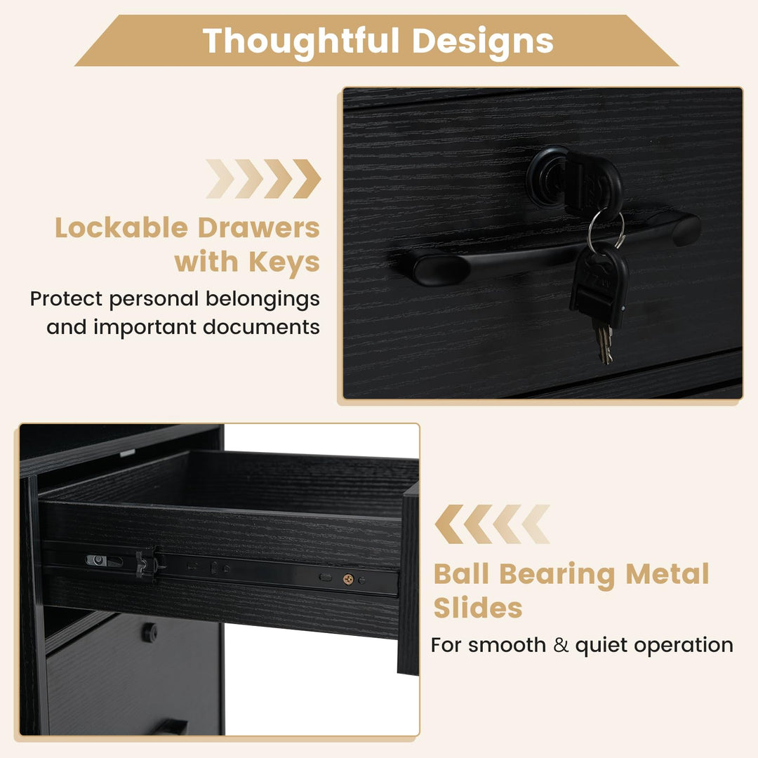 Giantex 4-Drawer Lateral File Cabinet with Lock & 5 Rolling Wheels (2 Lockable)