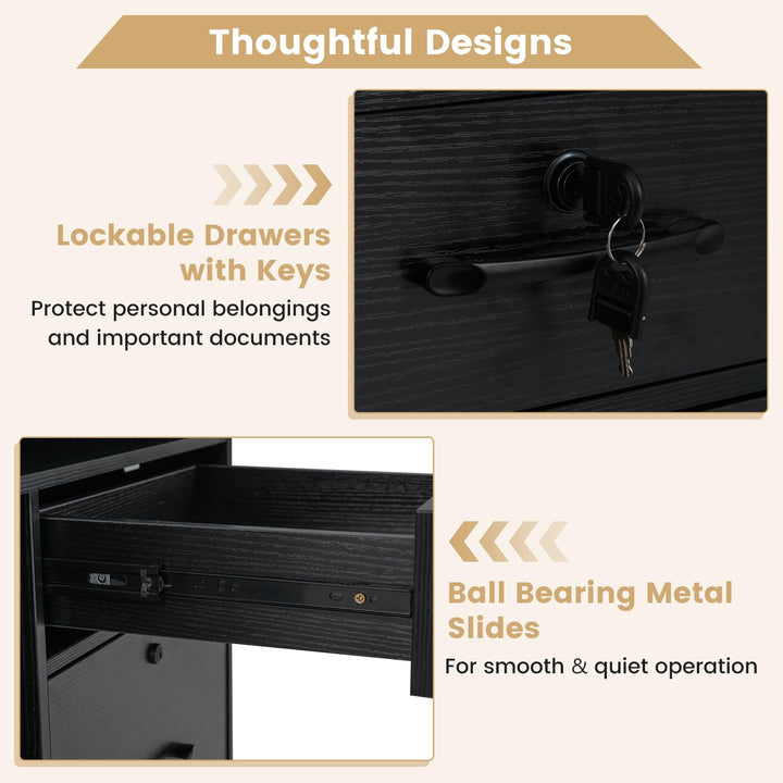 Giantex 4-Drawer Lateral File Cabinet with Lock & 5 Rolling Wheels (2 Lockable)