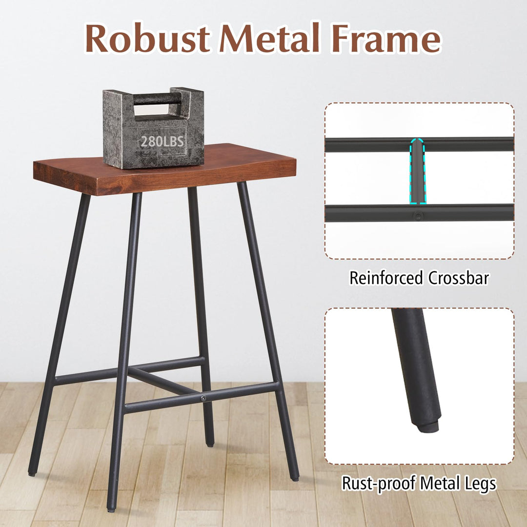 Industrial Saddle Stool with Footrest, Metal Legs, Adjustable Foot Pads, Backless Counter Height Chair for Living Room Kitchen Bar