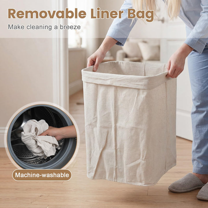 Giantex 19 Gal Bamboo Laundry Hamper w/Removable Liner &amp; Portable Handles