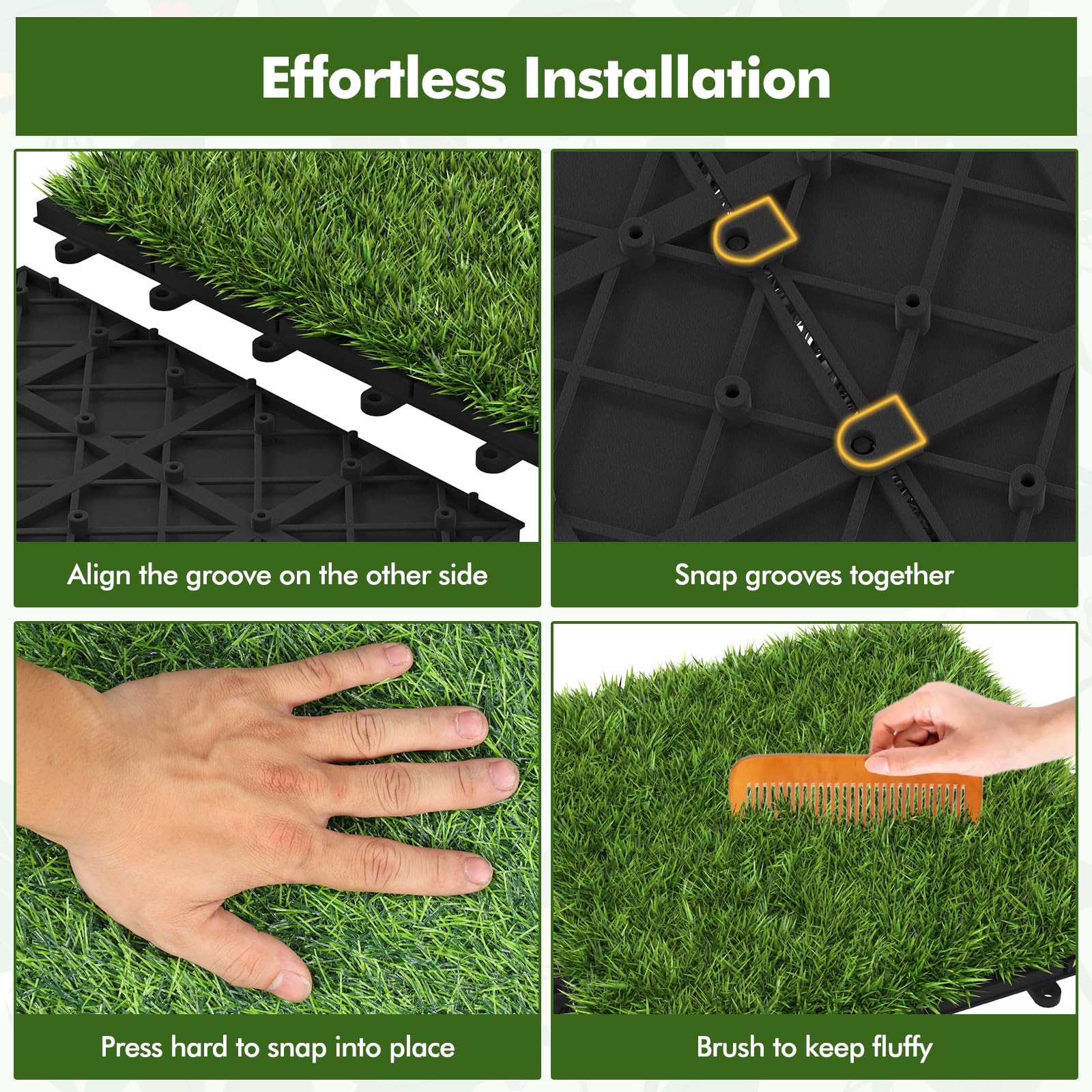 Giantex 30 Pack Interlocking Artificial Grass Tiles(12" x 12")