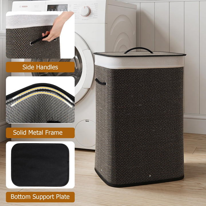 Giantex 19 Gal Rectangular Bamboo Laundry Hamper with Lid