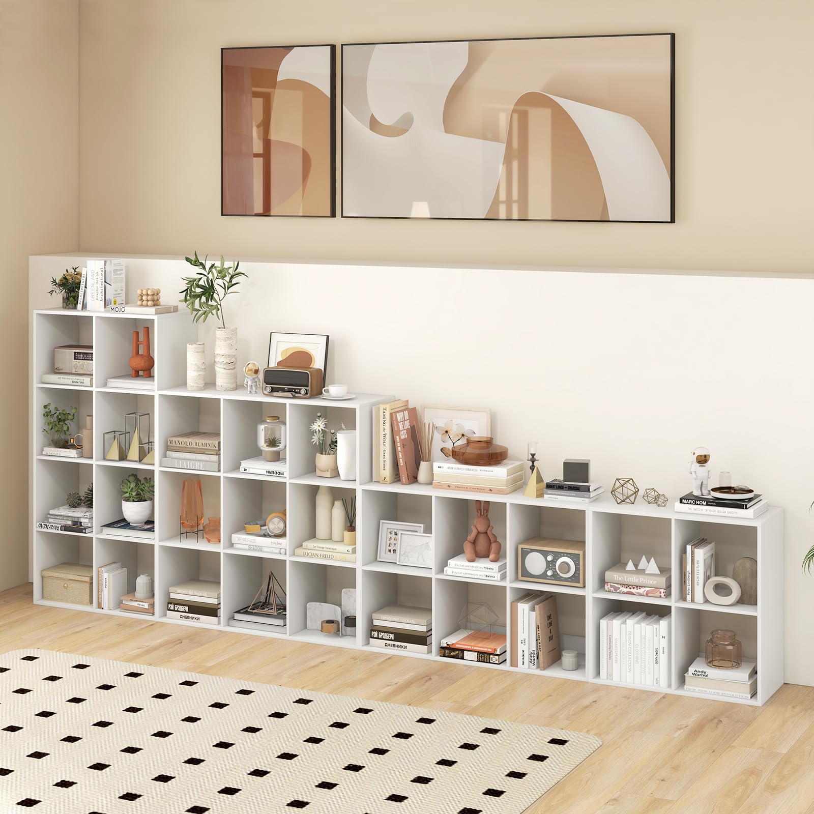 Giantex 8-Cube Bookcase, White Cubby Bookshelf w/Back Guardrail & Anti-Tipping Kits