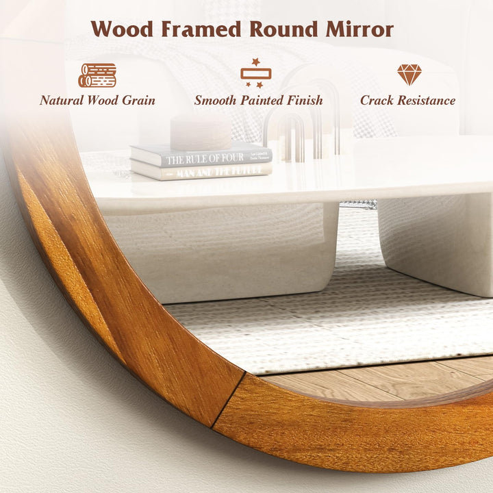 Farmhouse Wall Mirror Round Mirror with Solid Acacia Wood Frame