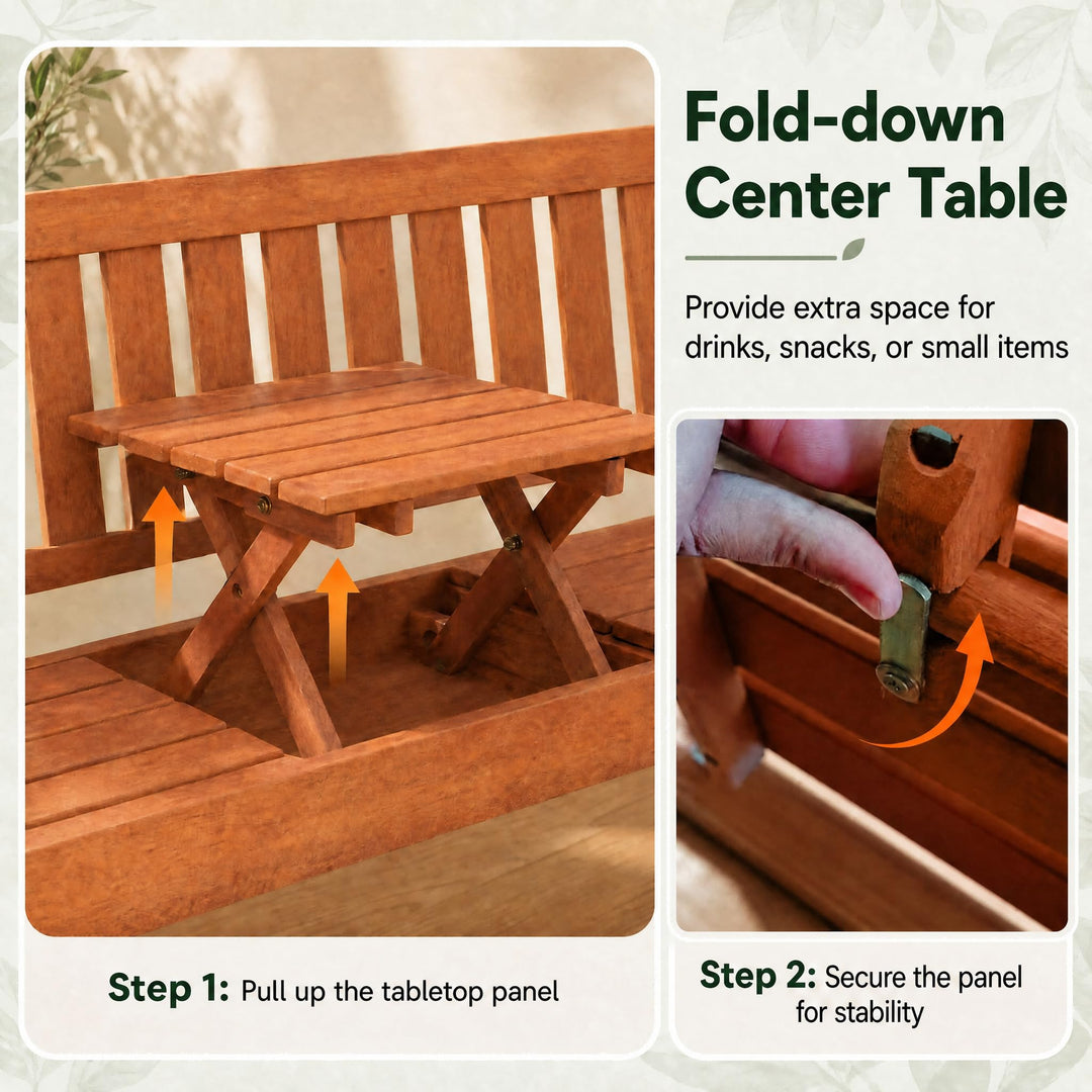 GIANTEX 59" Outdoor Bench with Pull-Out Center Table