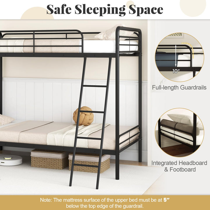 Giantex Metal Bunk Bed Twin Over Twin, Heavy Duty Twin Bunk Beds with Inclined Ladder & Safety Guardrails