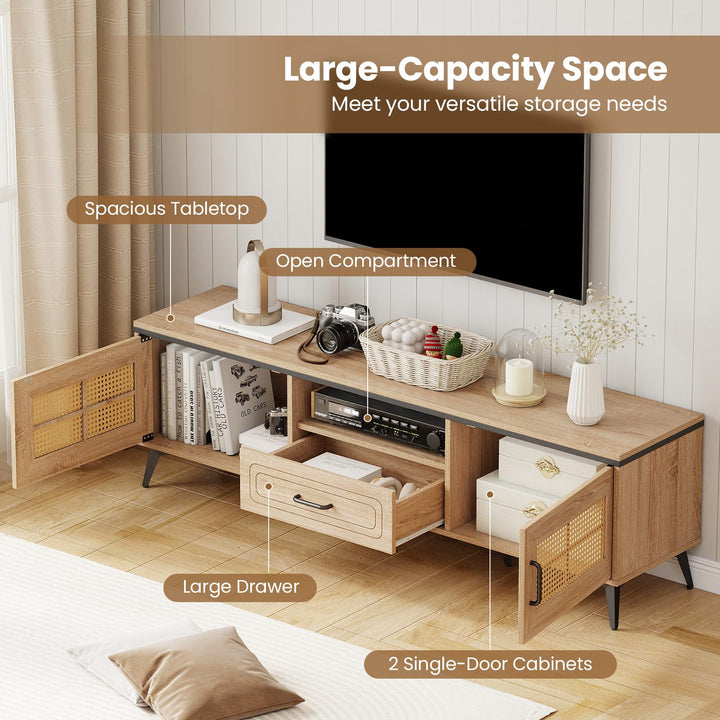Giantex TV Stand for 60/65 Inch TV | Boho Entertainment Center with Storage Cabinets