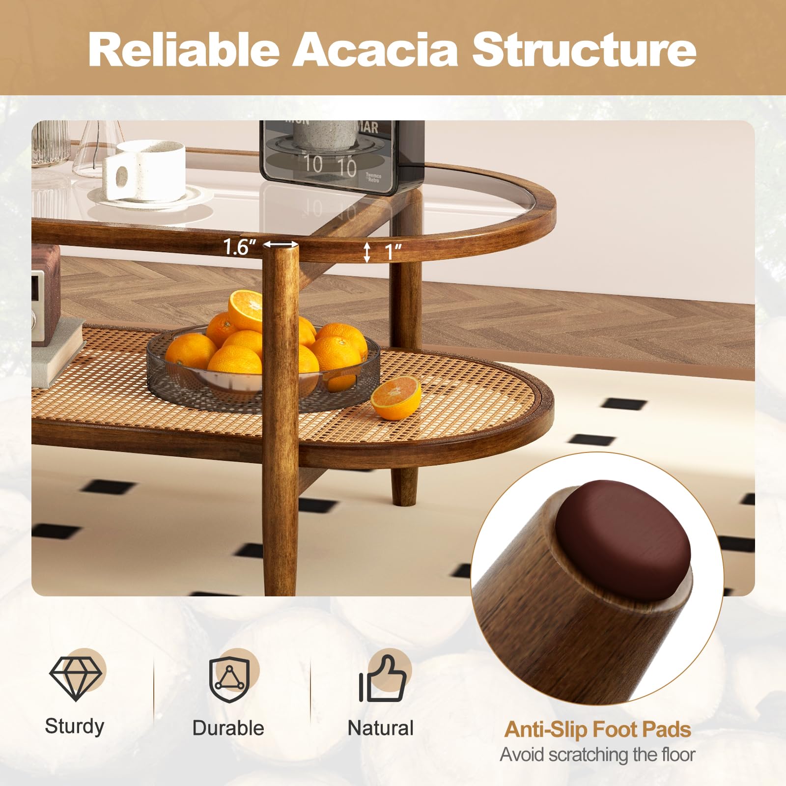 Boho Rattan Coffee Table - Giantex