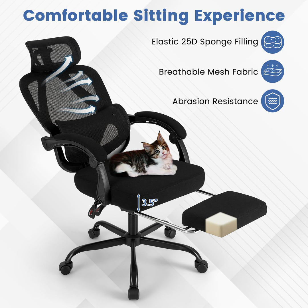 Giantex Mesh Office Chair with Retractable Footrest 135° Tilting Backrest