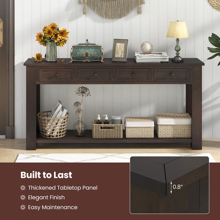 Giantex 63" Farmhouse Entryway Table, Narrow Console Table w/ 4 Storage Drawers & Open Shelf
