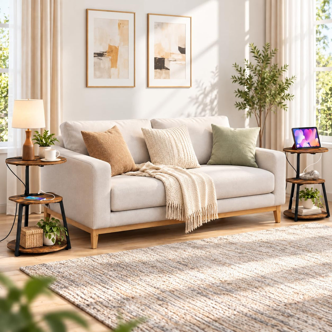 GIANTEX Round End Table with Charging Station