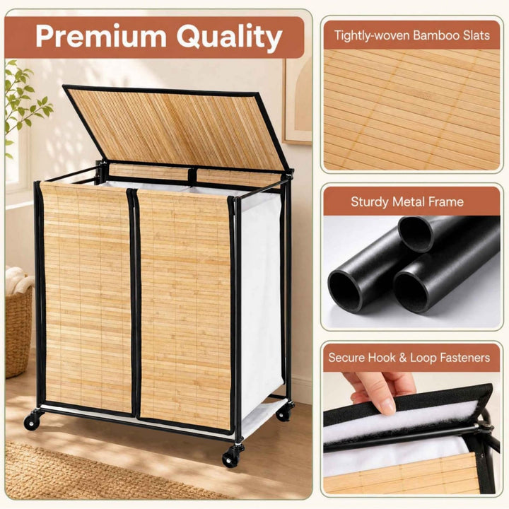 Giantex 2-Section Laundry Hamper with Lid for Bathroom