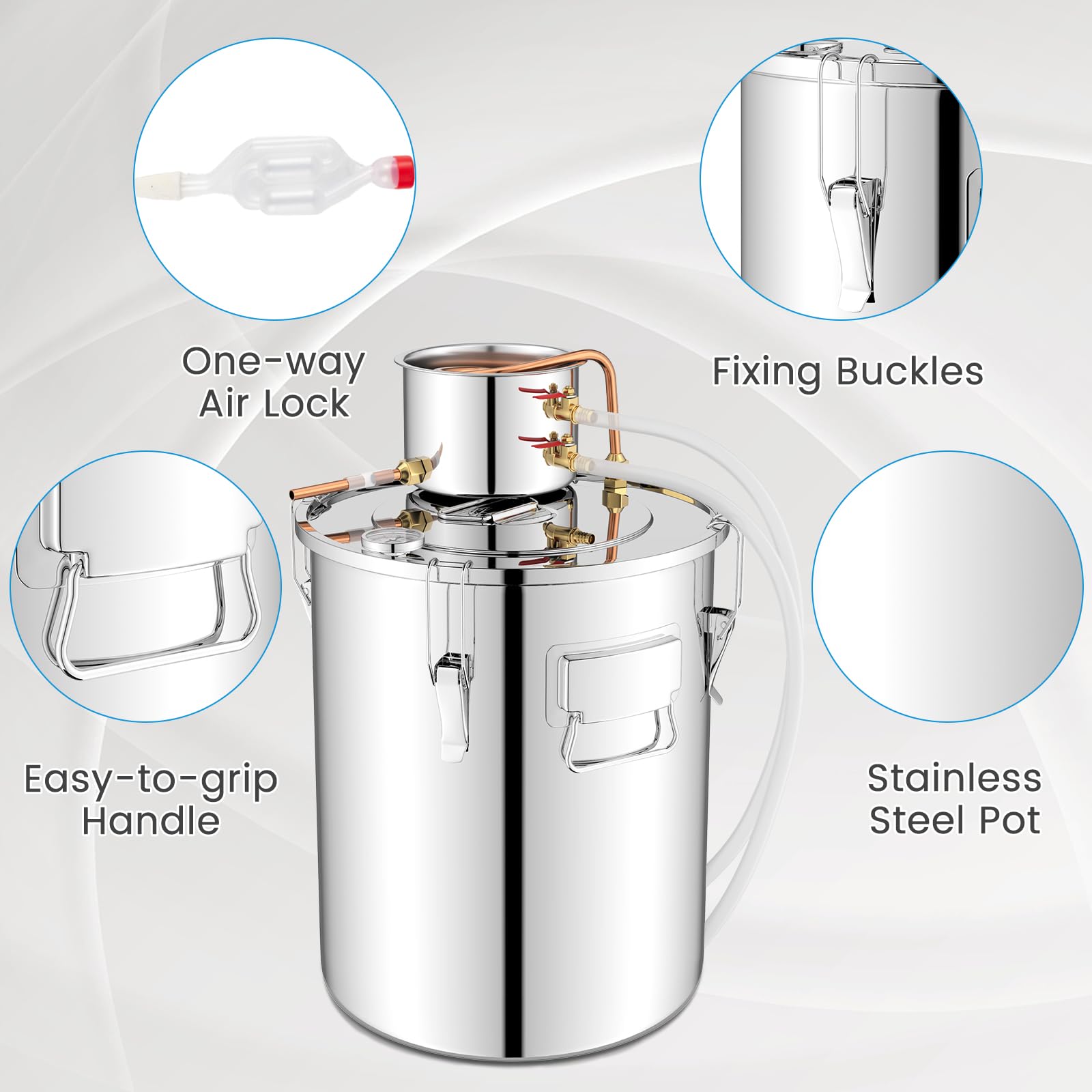 Giantex 5 or 10 Gal Alcohol Still,2 Pots Stainless Steel Alcohol Still, Multi-purpose Home Brewing Kit for DIY Whiskey, Brandy, Beer, Silver