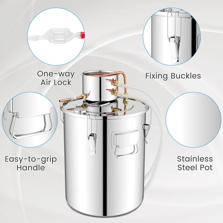 Giantex 5 or 10 Gal Alcohol Still,2 Pots Stainless Steel Alcohol Still, Multi-purpose Home Brewing Kit for DIY Whiskey, Brandy, Beer, Silver