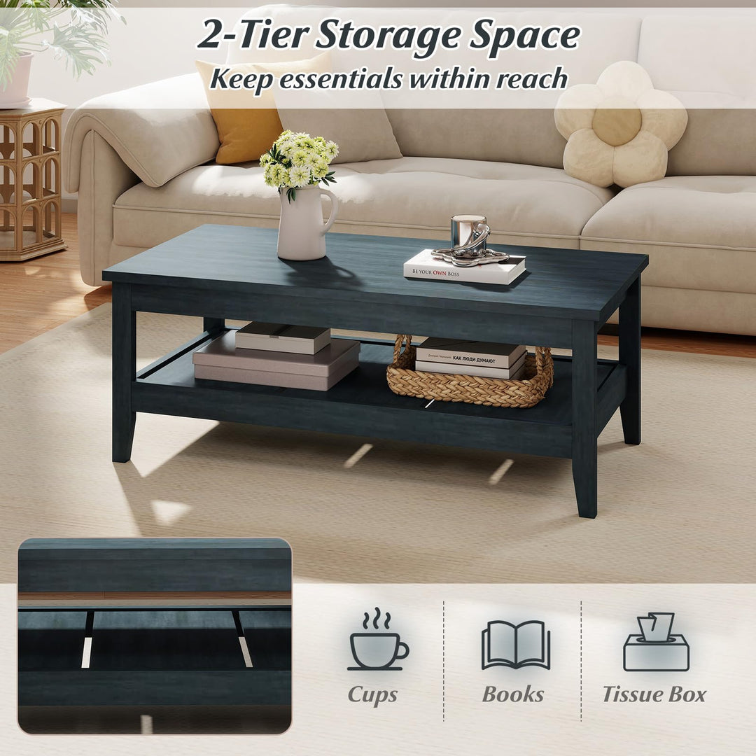 Giantex Farmhouse Coffee Table Rustic Cocktail Center Table with Thickened Tabletop