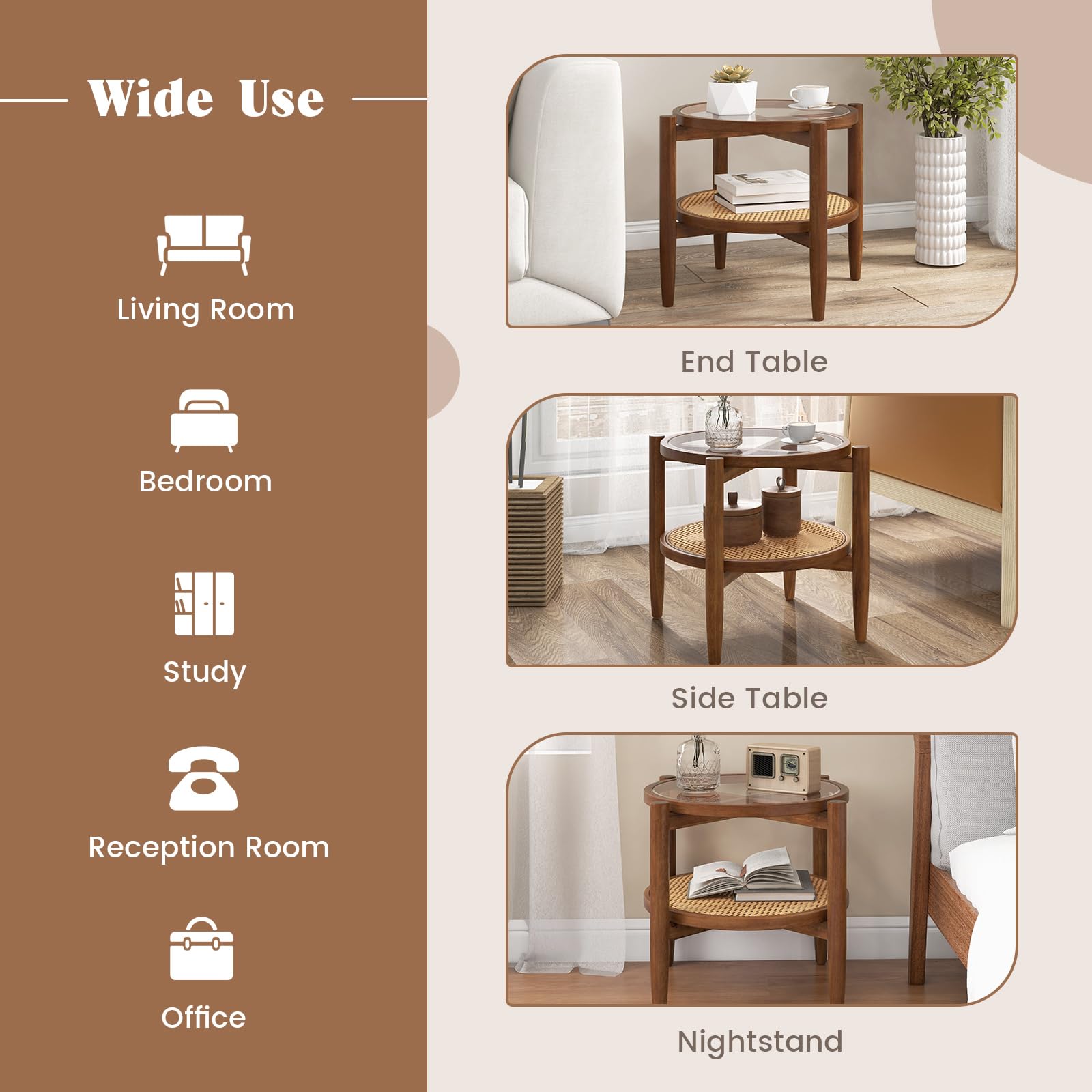 Rattan Round End Table - Giantex