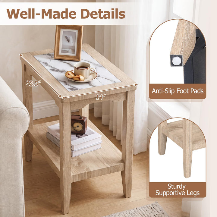 GIANTEX 24" Narrow Side Table with Faux Marble Top &amp; Storage Shelf (1/2)