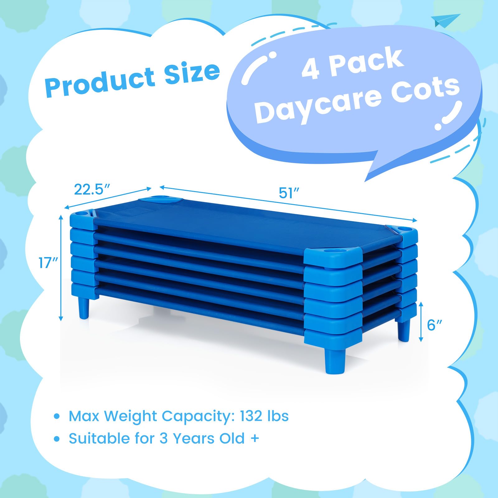 Giantex 6 PCS/4 PCS Stackable Daycare Cot for Kids