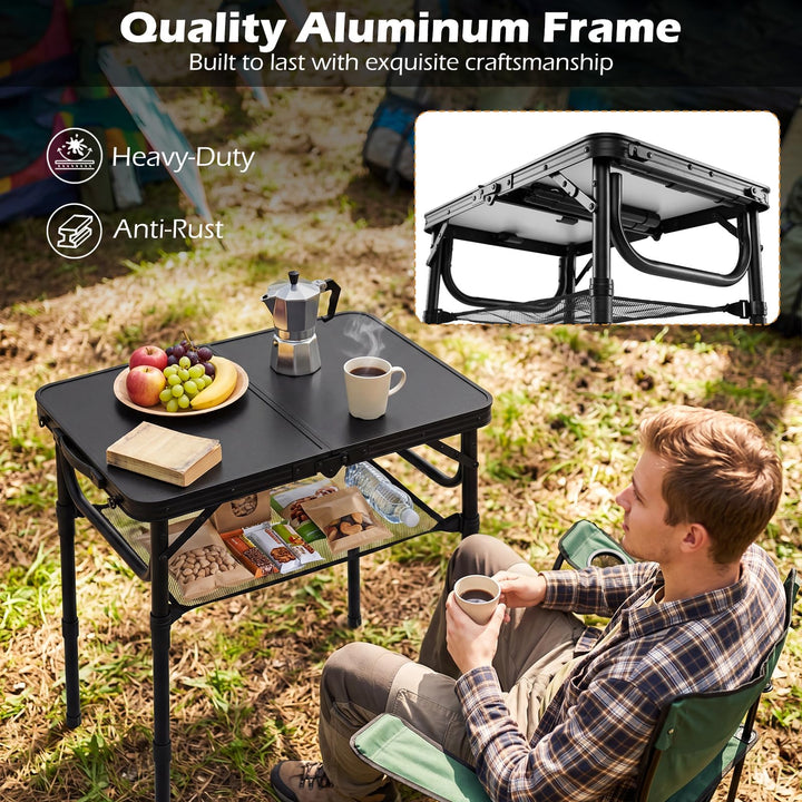 Giantex 2 FT Folding Camping Table Max 28" with 3 Adjustable Heights