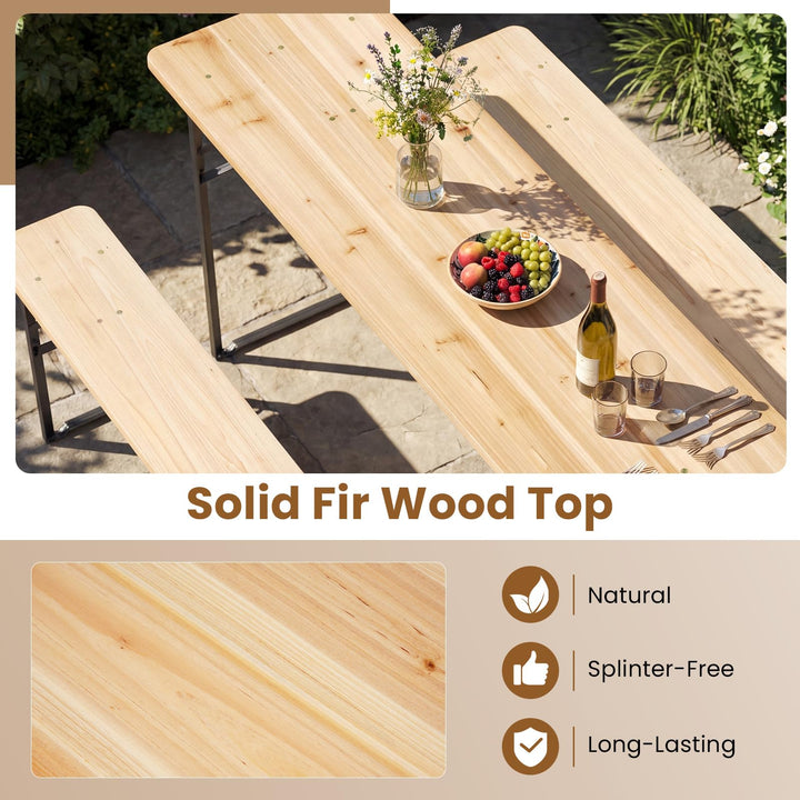 3-Piece Folding Picnic Table with Benches Set (70&