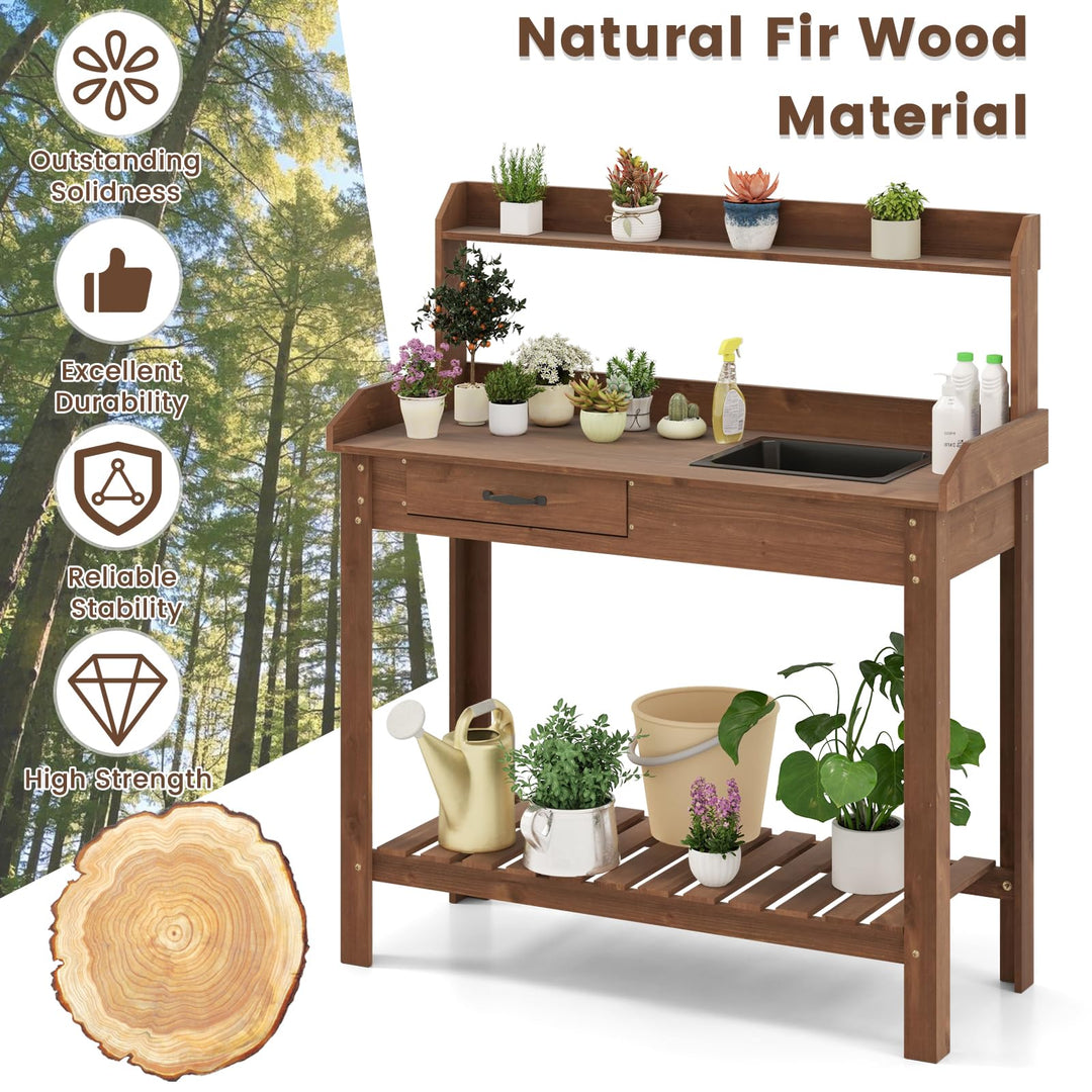 Giantex Wood Potting Bench Table