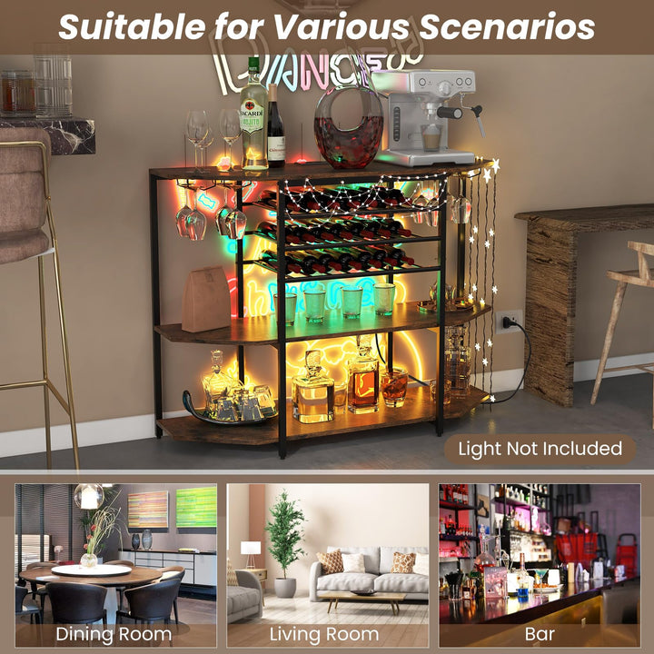 Giantex Wine Bar Cabinet with Power Outlet, Mini Coffee Bar Stand Table with 21 Bottle Wine Rack & Glass Holders