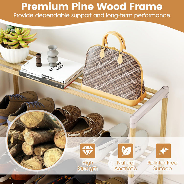 Giantex 3/4-Tier Solid Wood Shoe Rack with Slatted Open Shelves