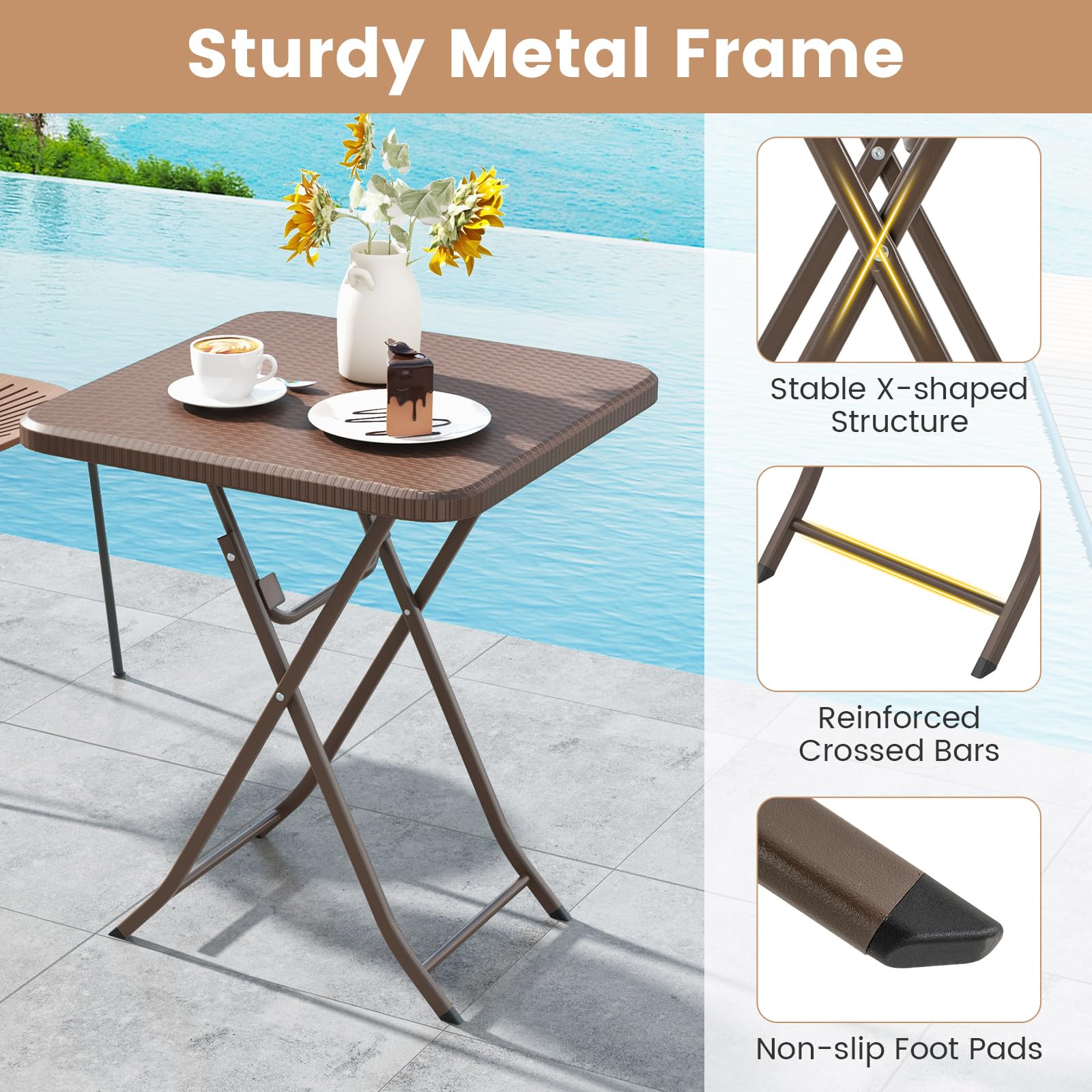Giantex 23.5" Square Folding Table, HDPE Foldable Patio Bistro Table for 2-4, Indoor Outdoor Use