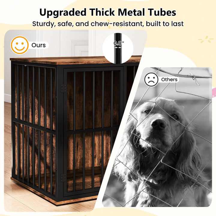 Giantex 47.5" Dog Crate Furniture with Hidden Feeding Drawer & Side Storage Cabinet