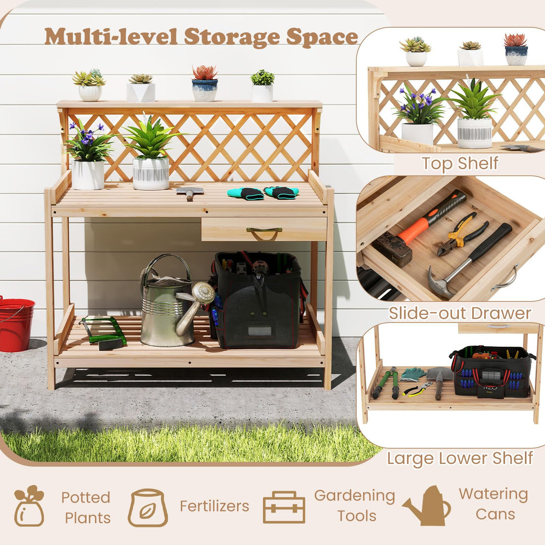 Giantex Wood Potting Table with 3 Tier Shelves