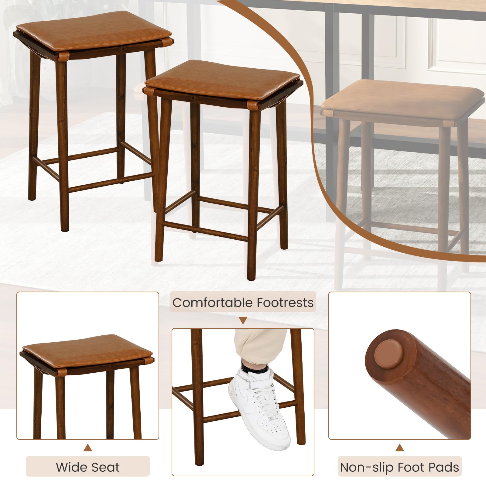 Giantex Bar Stools Set of 4, Wooden Backless Barstools for Kitchen Island