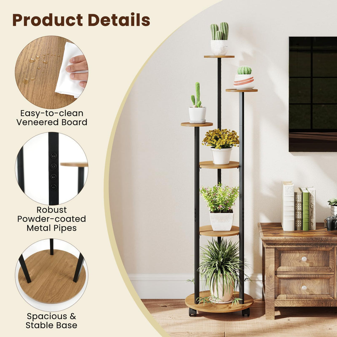 Giantex 57'' Tall Plant Stand Indoor with Lights & Wheels