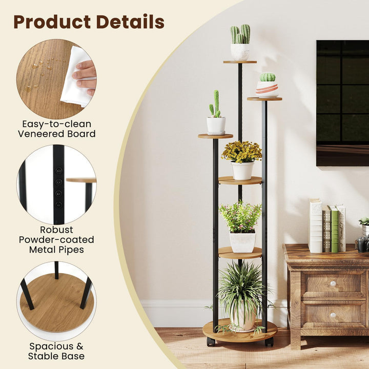 Giantex 57'' Tall Plant Stand Indoor with Lights & Wheels