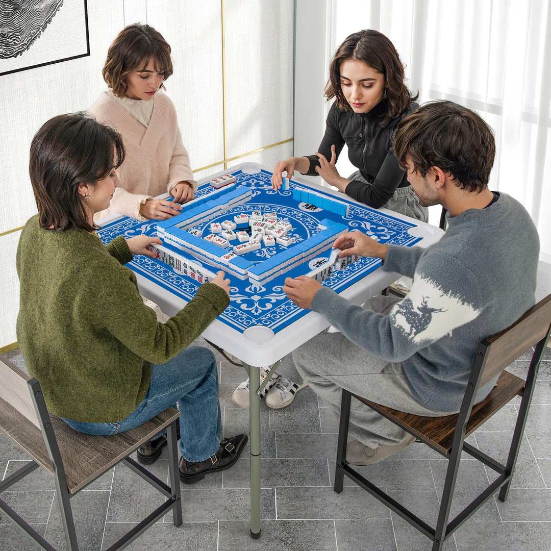 Giantex Folding Mahjong Table 35" Square Card Table with Cup Holders