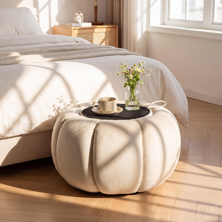 GIANTEX Pumpkin Shaped Ottoman Coffee Table with Storage &amp; Removable Lid