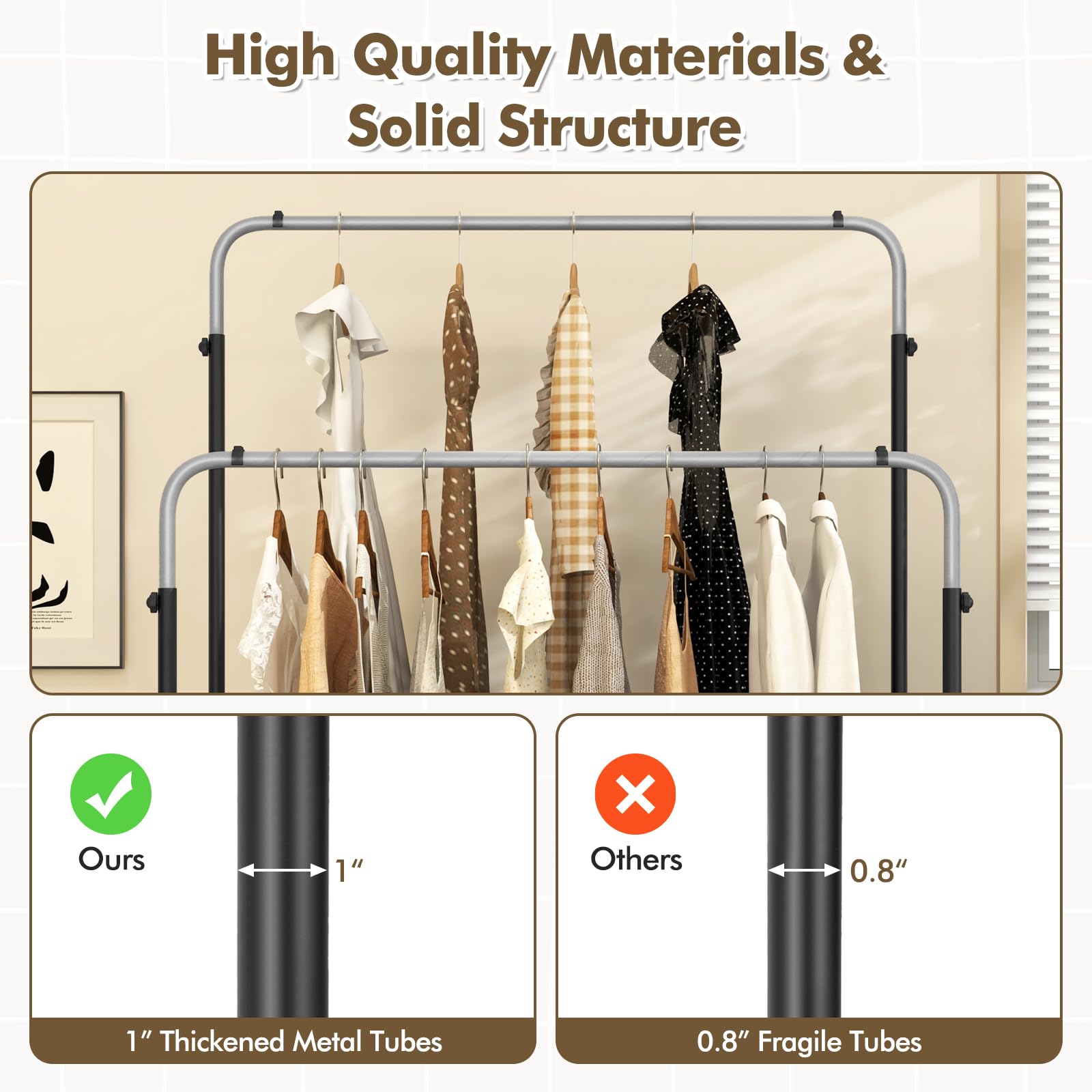 Giantex Double Rods Garment Rack, 2 Heights Adjustable Clothing Rack, Heavy Duty Metal Frame Hanging Clothes Rack
