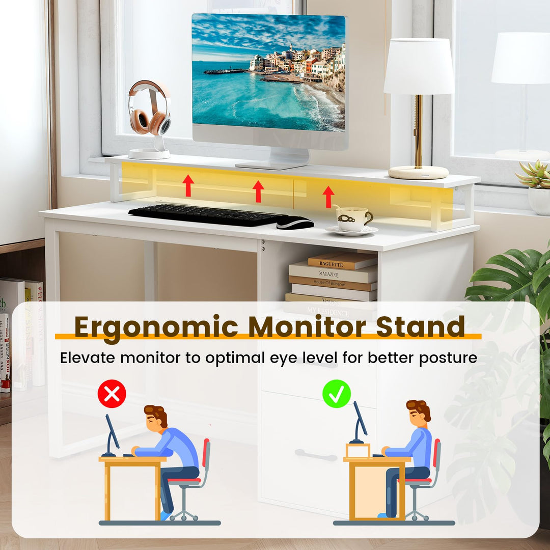 Giantex 48 Inch Computer Desk with Power Outlets &amp; File Drawer