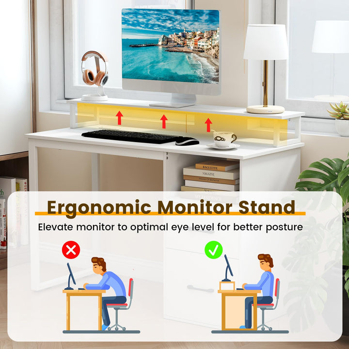 Giantex 48 Inch Computer Desk with Power Outlets &amp; File Drawer
