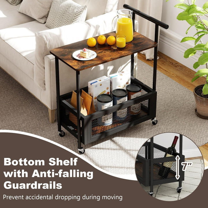 Giantex Rolling End Table with Handle 2-Tier Sofa Side Table with Open Shelf & Mesh Basket