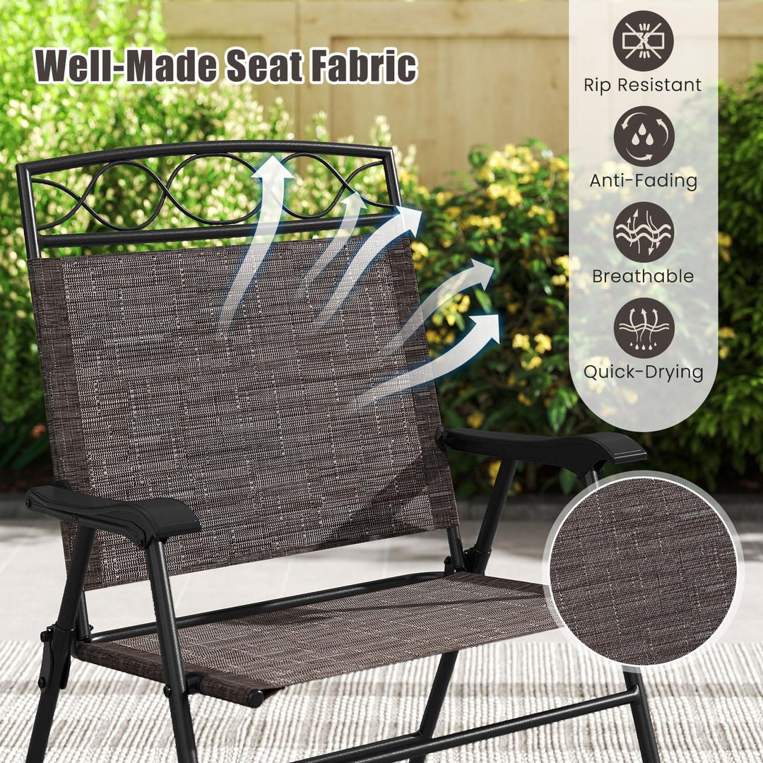 Giantex Set of 4 Patio Folding Chairs with Armrest and Metal Frame