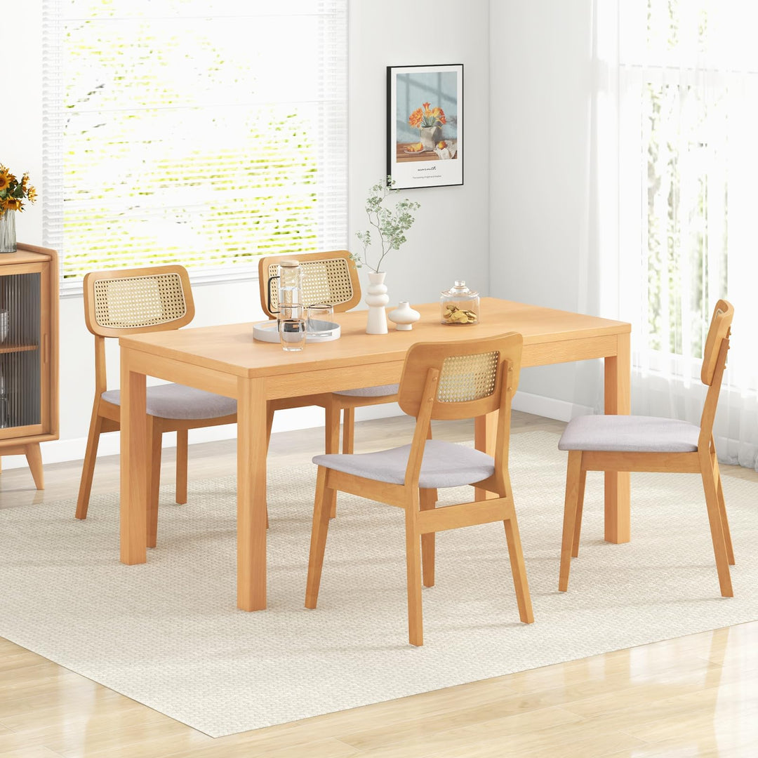 Giantex Rattan Dining Chairs Set of 2/4, Wooden Kitchen Chairs w/Cane Back, Rubber Wood Frame
