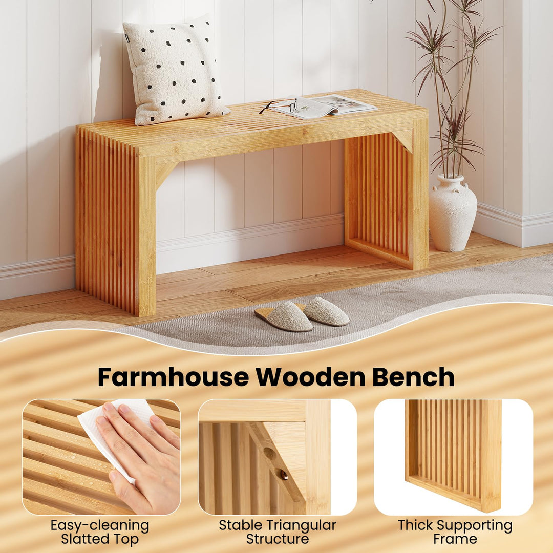 Giantex 36" Bamboo Dining Bench 660Lbs Capacity 2-Person Kitchen Table Bench for Living Room
