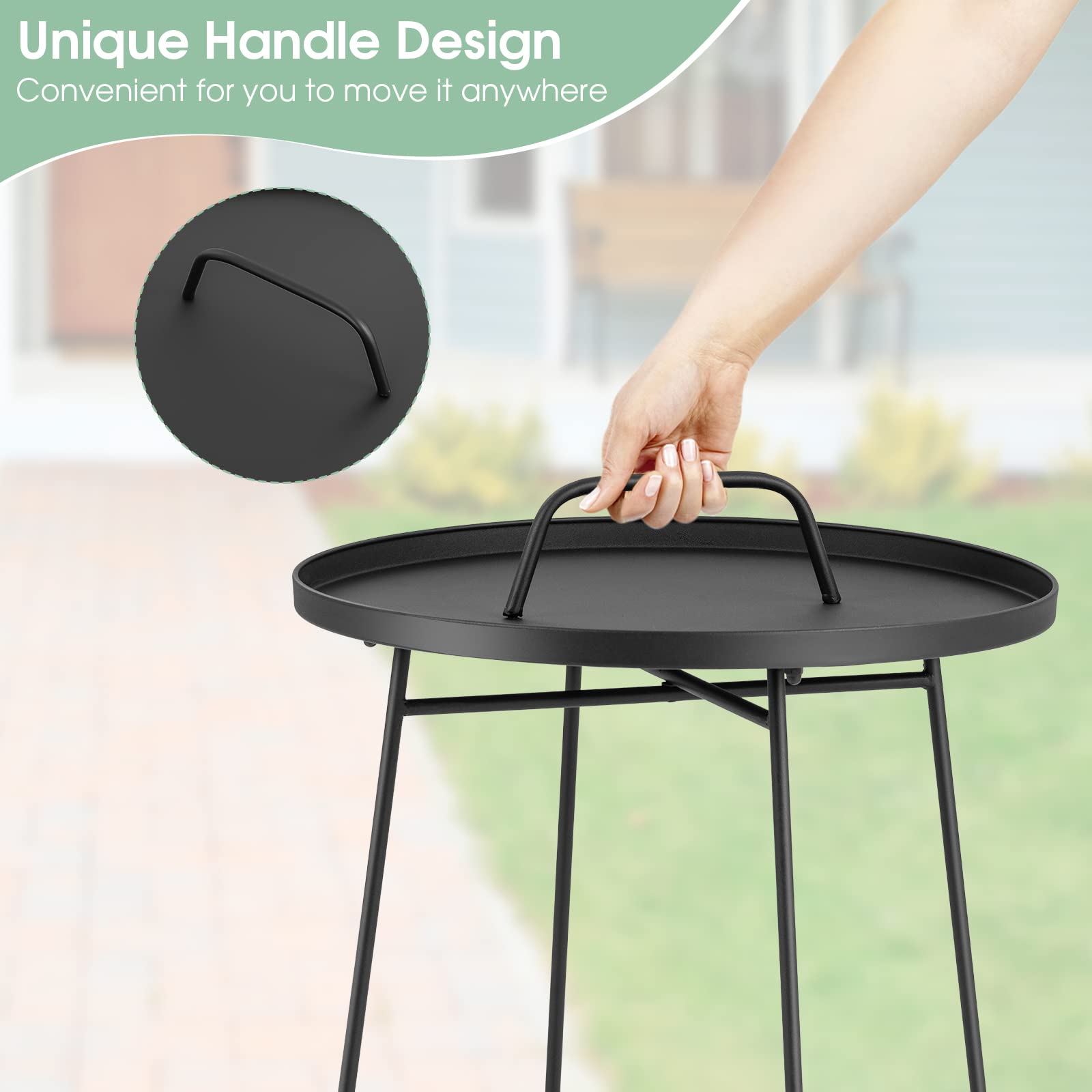 Giantex Outdoor Side Table with Handle - Metal Patio End Table