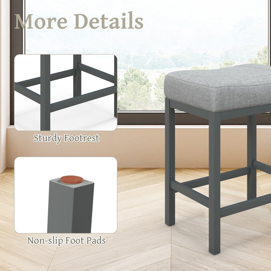 Giantex Counter Height Bar Stools Set of 2/4, 24.5" Backless Linen Fabric Bar Saddle Stools w/Solid Rubber Wood Frame & Footrest